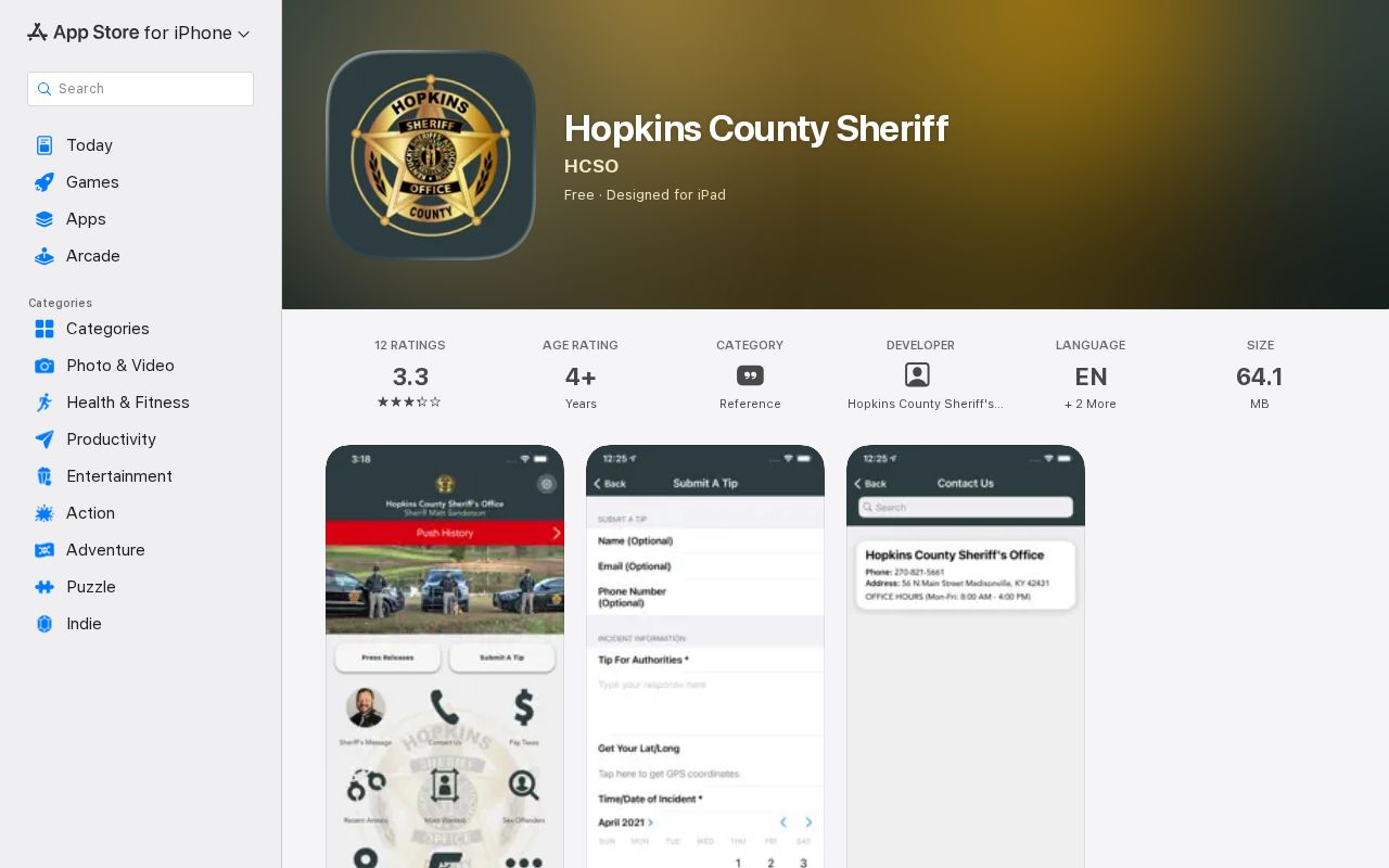 Official Hopkins County Sheriff Apple app listing